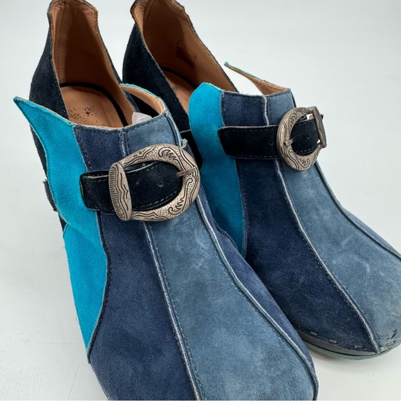 John Fluevog “Amor” Summer of Love Suede Clog Heels – Blue/Teal Approx Sz 8 - Picture 4 of 13